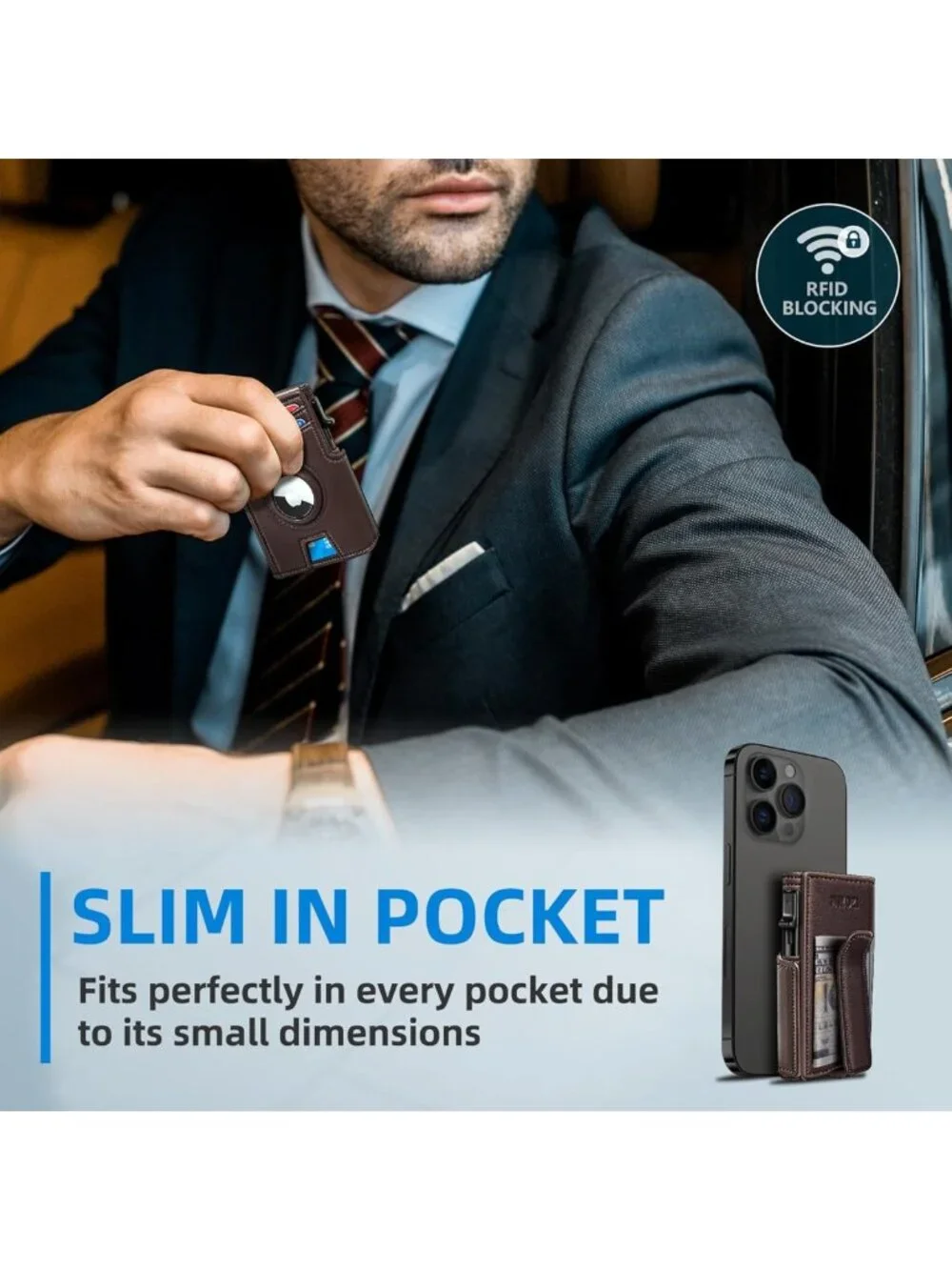 Slim RFID Blocking Wallet with Money Clip & Pop-Up Card Holder - Gift Box